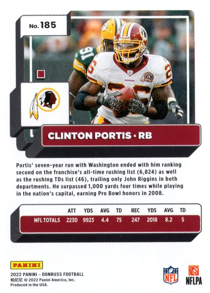 2022 Panini Donruss Clinton Portis #185 Washington Redskins