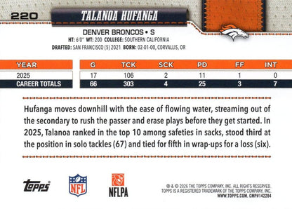 2026 Topps Flagship Talanoa Hufanga #220 Denver Broncos