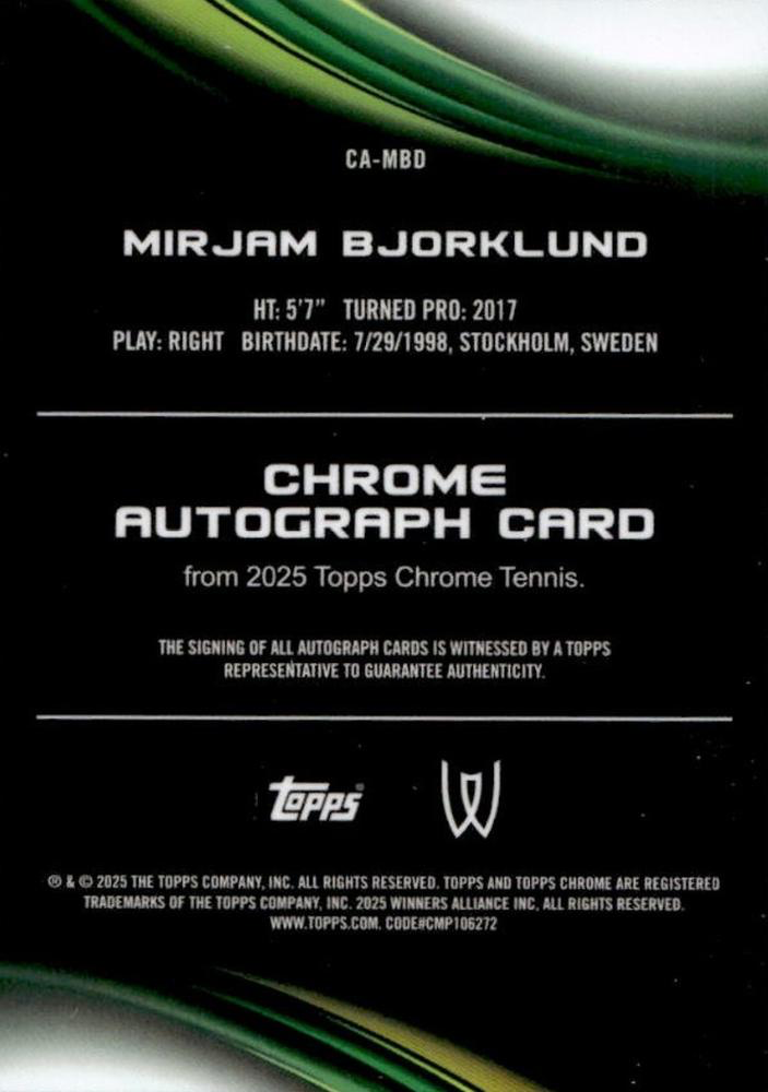 2025 Topps Chrome Tennis Autograph Mirjam Bjorklund #CA-MBD