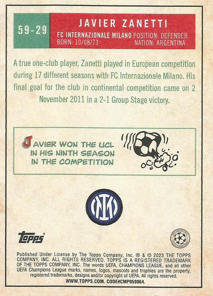 2022 Topps UCC 1959 Javier Zanetti #59-29 Inter Milan