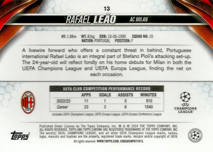 2023 Topps Chrome UEFA Club Competitions Rafael Leão #13 A.C. Milan