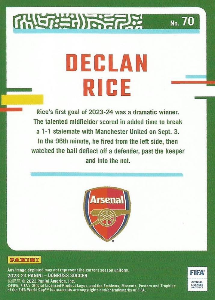2023 Panini Donruss Declan Rice #70 Arsenal FC