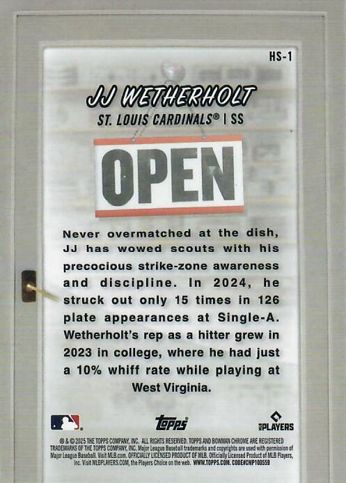 2025 Topps Bowman Hobby Stars JJ Wetherholt St Louis Cardinals #HS-1