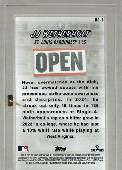2025 Topps Bowman Hobby Stars JJ Wetherholt St Louis Cardinals #HS-1