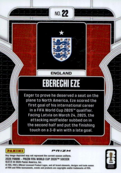 2026 Panini Prizm FIFA World Cup Phenomenon Eberechi Eze #22 Angleterre