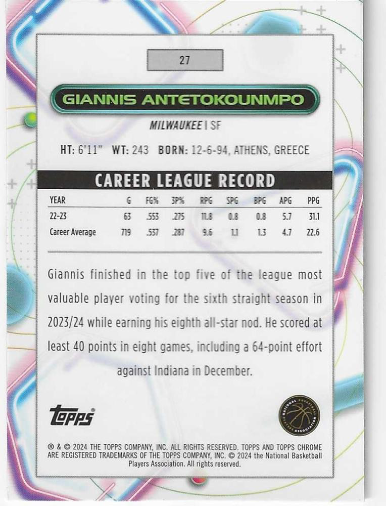 2023 Topps Chrome Cosmic Giannis Antetokounmpo #27 Milwaukee Bucks