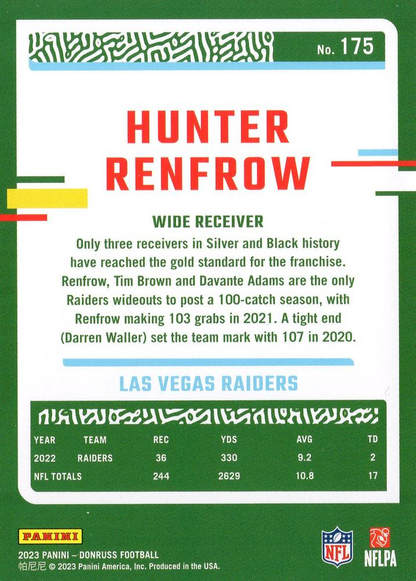 2023 Panini Donruss Hunter Renfrow #175 Las Vegas Raiders