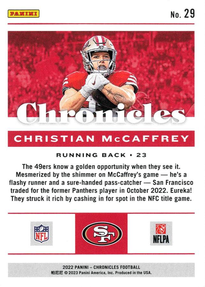 2022 Panini Chronicles Christian McCaffrey #29 San Francisco 49ers
