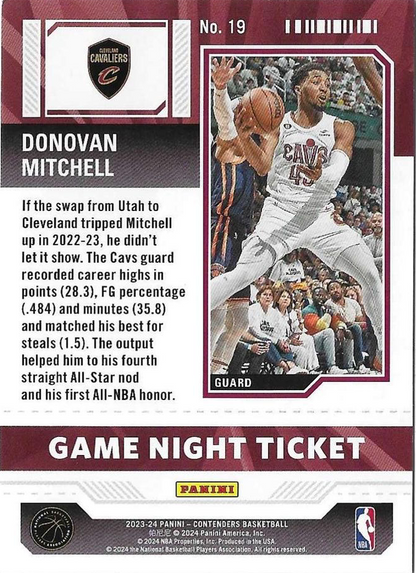2023 Panini Contenders Game Night Ticket Donovan Mitchell #19 Cleveland Cavaliers