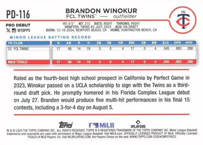 2024 Topps Pro Debut Brandon Winokur #PD-116 FCL Twins