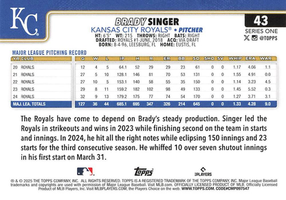 2025 Topps Series 1 Brady Singer Kansas City Royals #43