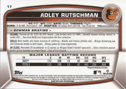 2023 Topps Bowman Chrome Adley Rutschman RC Baltimore Orioles #17