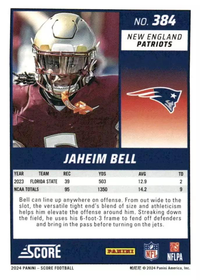 2024 Panini Score Football Jaheim Bell New England Patriots #384 RC