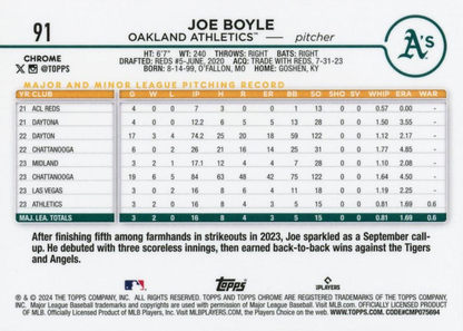 2024 Topps Chrome Joe Boyle RC Oakland Athletics #91