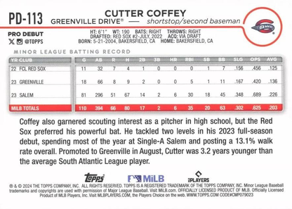 2024 Topps Pro Debut Cutter Coffey #PD-113 Greenville Drive