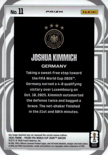 2026 Panini Prizm FIFA World Cup Screamers Silver Joshua Kimmich #11 Allemagne