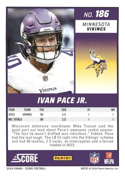 2024 Panini Score Football Ivan Pace Jr. Minnesota Vikings #186