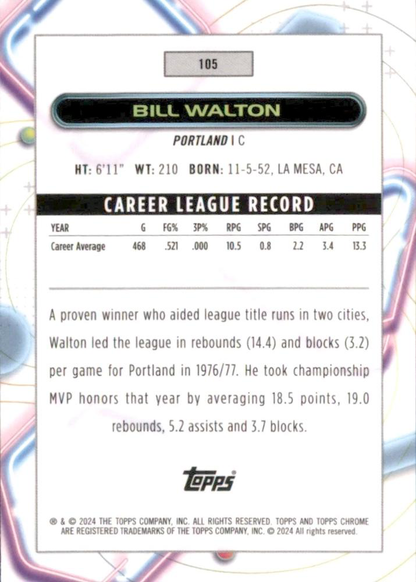 2023 Topps Chrome Cosmic Bill Walton #105 Portland Trail Blazers