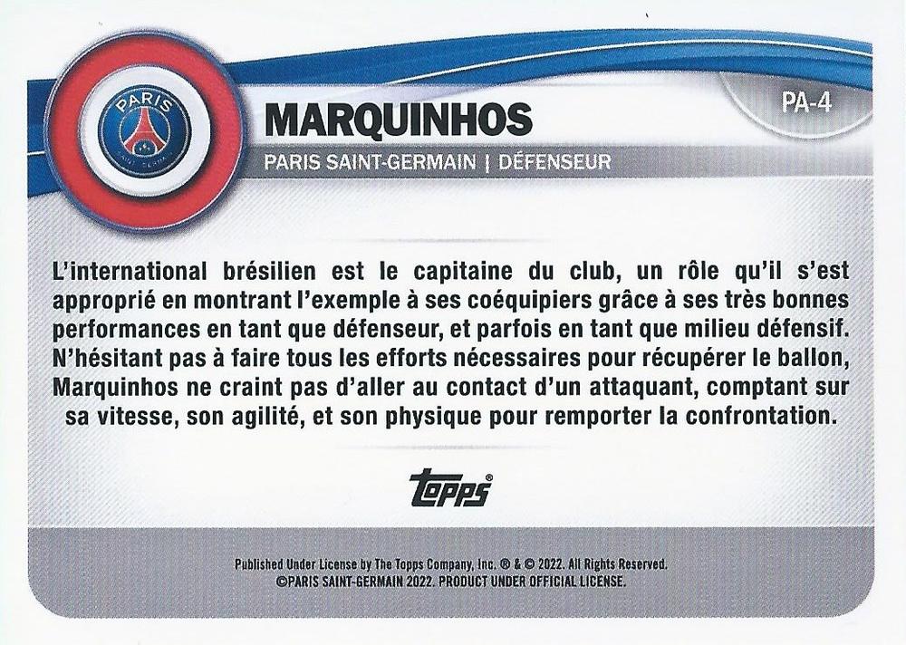 2022 Topps PSG Fan Set Marquinhos #PA-4 Paris Saint-Germain