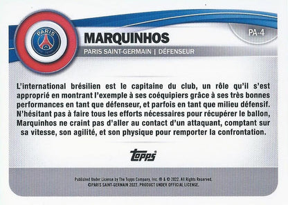 2022 Topps PSG Fan Set Marquinhos #PA-4 Paris Saint-Germain