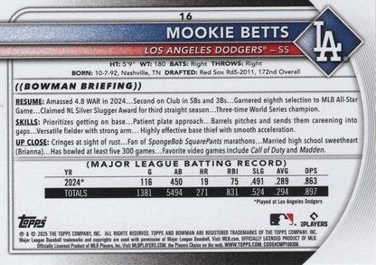 2025 Topps Bowman Mookie Betts Los Angeles Dodgers #16