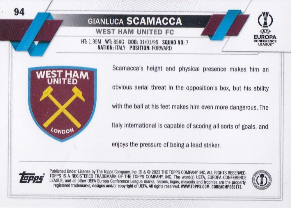 2022 Topps Chrome UCC Gianluca Scamacca #94 West Ham United