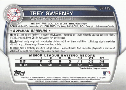 2023 Topps Bowman Paper Prospects Trey Sweeney New York Yankees #BP-119