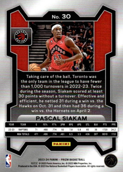 2023 Panini Prizm Pascal Siakam #30 Toronto Raptors