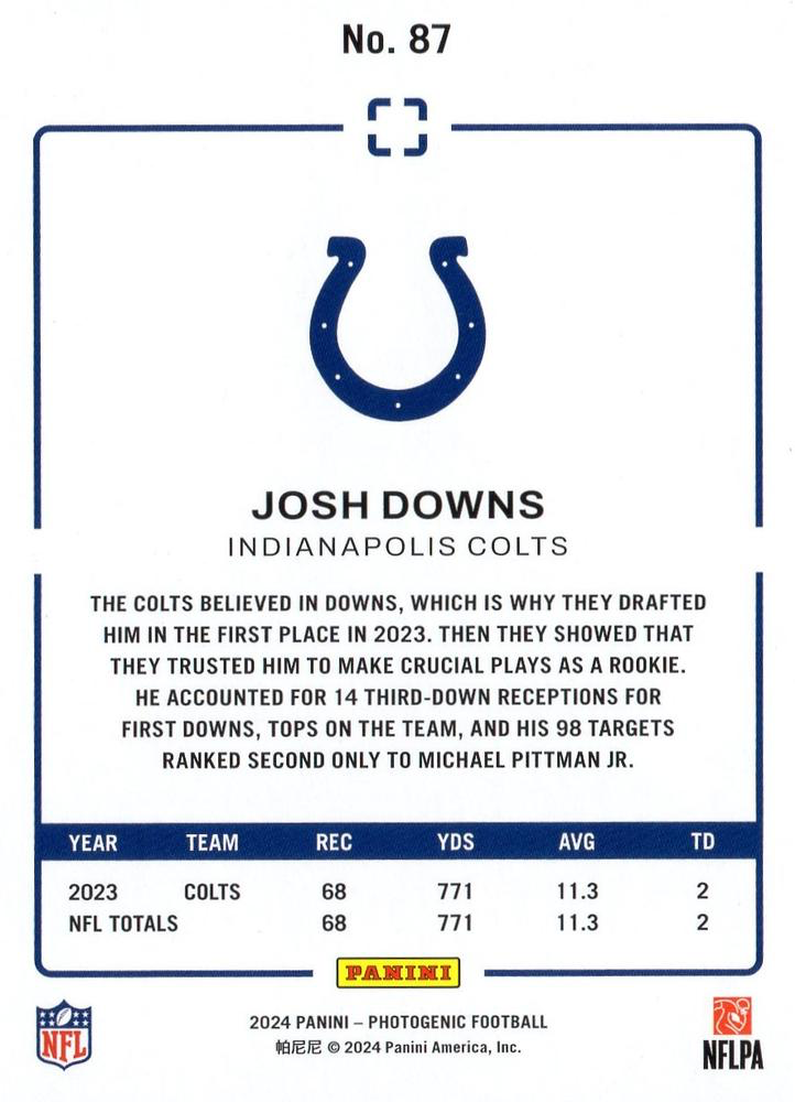 2024 Panini Photogenic Josh Downs #87 Indianapolis Colts