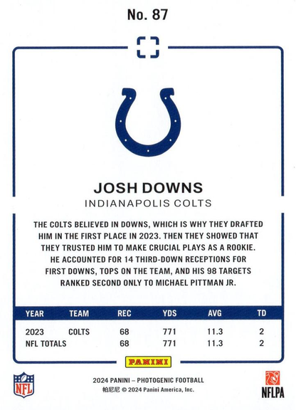 2024 Panini Photogenic Josh Downs #87 Indianapolis Colts