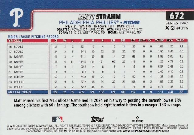 2025 Topps Series 2 Matt Strahm Philadelphia Phillies #672