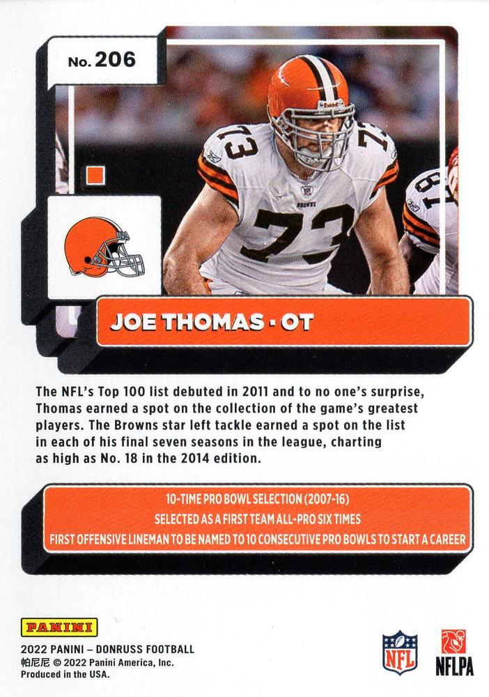 2022 Panini Donruss Joe Thomas #206 Cleveland Browns