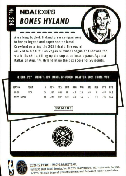 2021 Panini Hoops Bones Hyland RC #224 Denver Nuggets