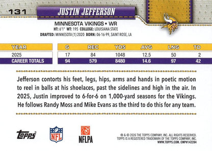 2026 Topps Flagship Justin Jefferson #131 Minnesota Vikings