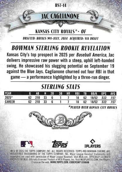2026 Topps Bowman Bowman Mojo Sterling Jac Caglianone #BST-14 Kansas City Royals