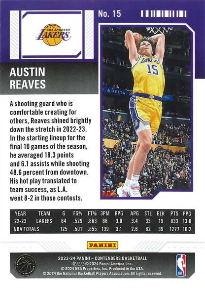 2023 Panini Contenders Austin Reaves #15 Los Angeles Lakers
