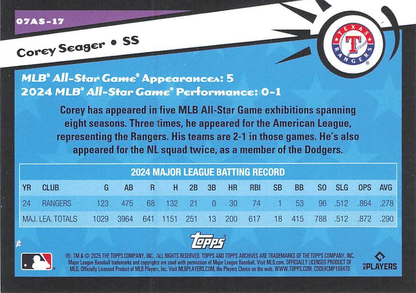 2025 Topps Archives 2007 Topps All-Stars Corey Seager #07AS-17 Texas Rangers