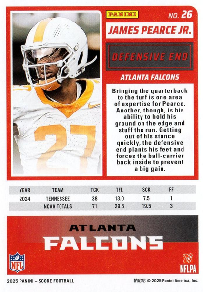 2025 Panini Score James Pearce Jr. RC #26 Atlanta Falcons