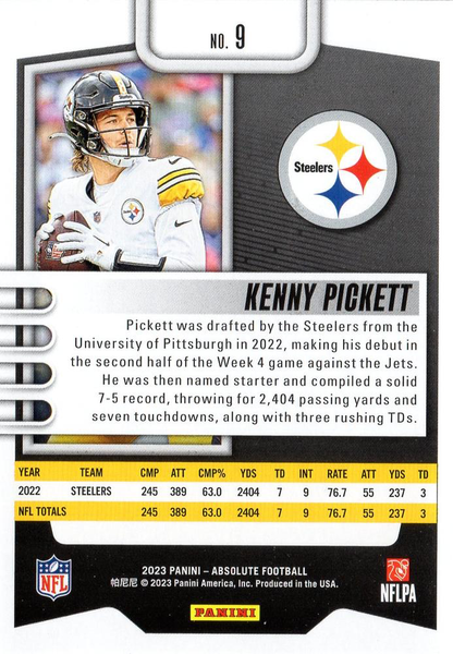 2023 Panini Absolute Kenny Pickett #9 Pittsburgh Steelers