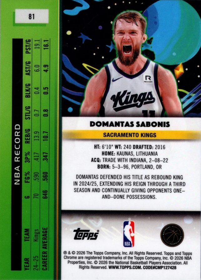 2025 Topps Chrome Cosmic Domantas Sabonis #81 Sacramento Kings