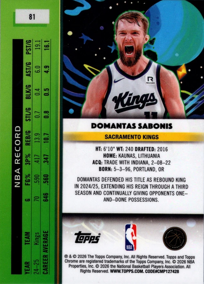2025 Topps Chrome Cosmic Domantas Sabonis #81 Sacramento Kings