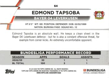 2023 Topps Chrome Bundesliga Edmond Tapsoba #64 Bayer 04 Leverkusen
