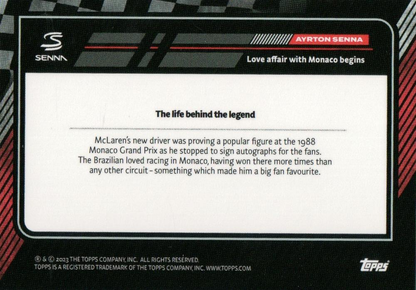 2023 Topps The Story of Senna Ayrton Senna 14.05.1988 Love affair with Monaco begins