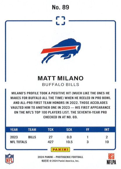 2024 Panini Photogenic Matt Milano #89 Buffalo Bills