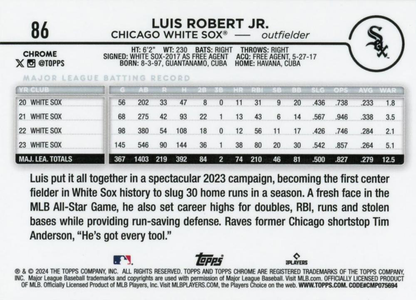 2024 Topps Chrome Luis Robert Jr. Chicago White Sox #86