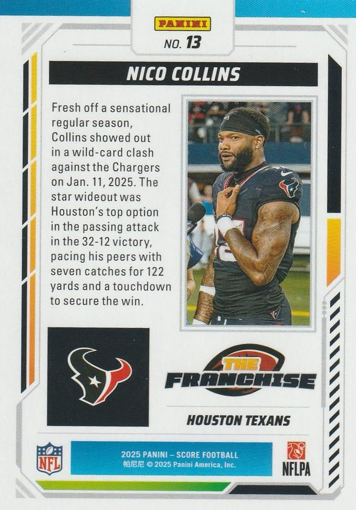 2025 Panini Score The Franchise Nico Collins #13 Houston Texans