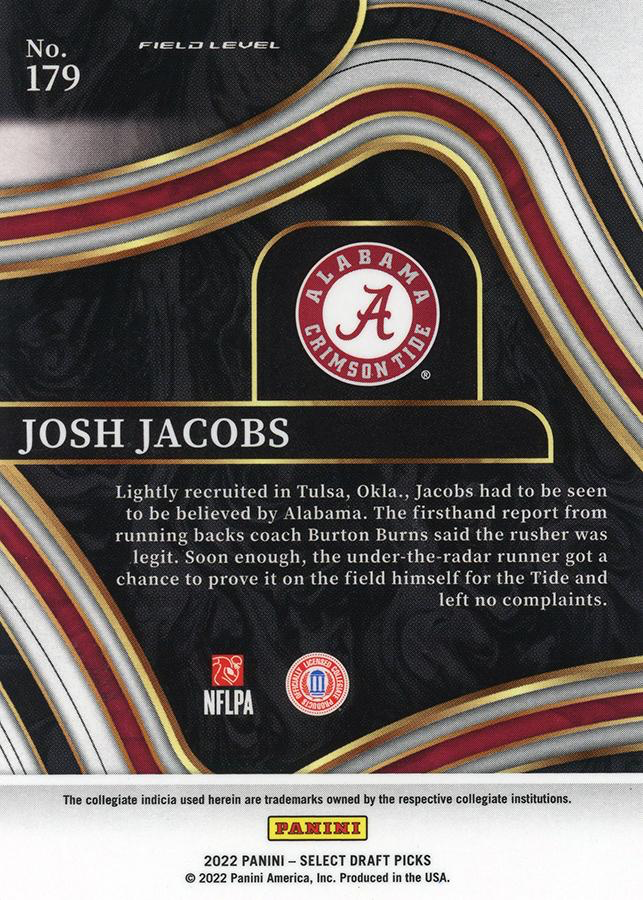 2022 Panini Select Draft Picks Blue Josh Jacobs #179 Alabama Crimson Tide