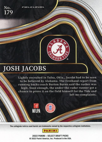 2022 Panini Select Draft Picks Blue Josh Jacobs #179 Alabama Crimson Tide