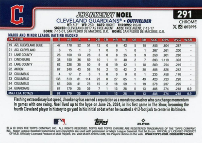 2025 Topps Chrome MLB Jhonkensy Noel RC #291 Cleveland Guardians