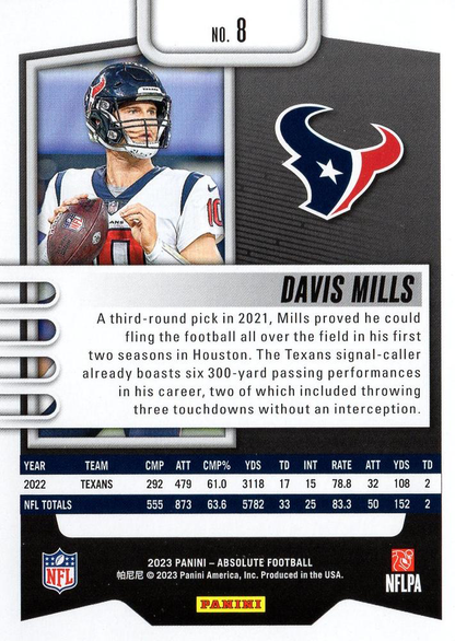 2023 Panini Absolute Davis Mills #8 Houston Texans
